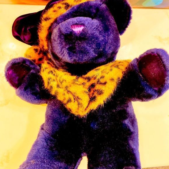 Dan Dee Collector's Choice Leopard Print Hat Royal Purple Plush Teddy Bear 13" - Picture 7 of 8